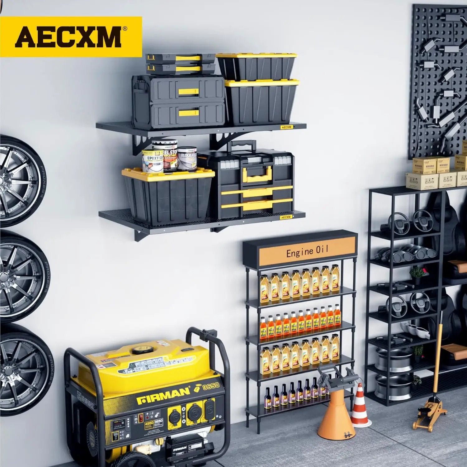 2-Pack 1.64x4ft Adjustable Garage Wall Shelving 560lbs Load Capacity Heavy Duty Wall Mounted Storage Shelf Metal Floating Shelves for Garage(Black) by GreenHaven Gardens