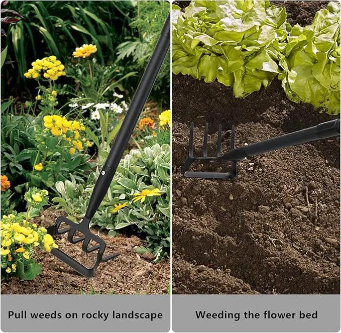 Hoe Garden Tools, 37-49 Inch Gardening Tools for Weeding, Stirrup Hoe Long Handle for Yard Weed Puller, Scuffle Hula Adjustable Weeding Loop Hoe for Lawn, Vegetable, Soil, Planting Black by GreenHaven Gardens