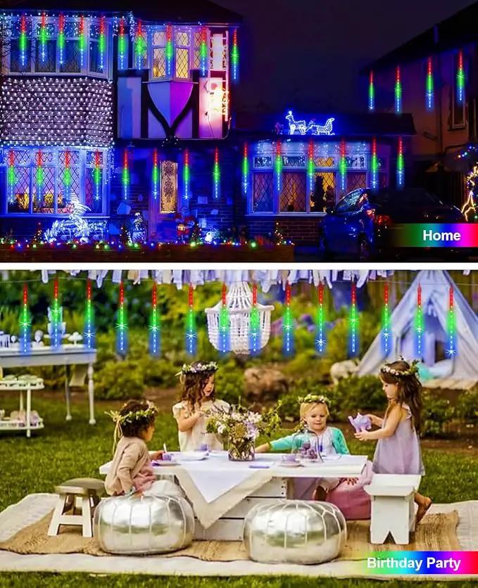 Meteor Shower Lights Outdoor Solar Meteor Lights Falling Rain Lights 16 Tubes 16 Inch 576LED Cascading Snowfall Christmas Lights for Holiday Wedding New Year Party Yard House Roof Tree Mall Decoration by GreenHaven Gardens