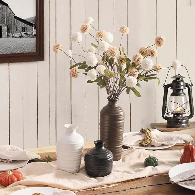 Ceramic Vase Set of 3 Neutral Decorative Vase for Farmhouse, Boho, or Rustic Home Decor Pottery Vases for Living Room Bathroom Table Mantel Fireplace Entryway Shelf (01-Metallic) by GreenHaven Gardens