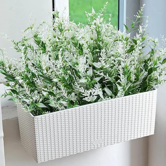 8 Pack Artificial Plants Flowers Grass Shrubs No Fade Faux Plastic Flowers Outdoor for Vases Farmhouse Garden Porch Patio Office Indoor Wedding Decoration Greenery Fake Plants (5#White) by GreenHaven Gardens
