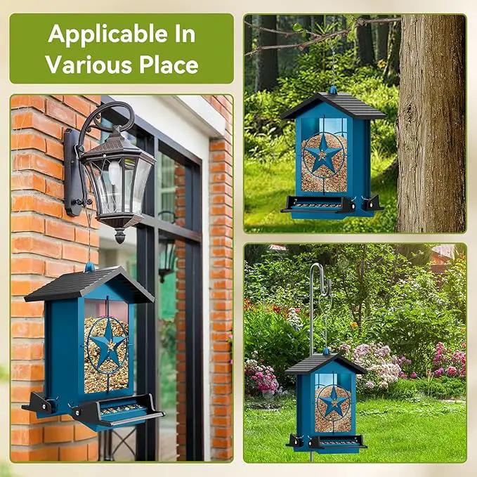 Squirrel Proof Bird Feeder for Outdoors Hanging, Metal Wild Bird Seed Feeder with Bilateral Weight-Activated Perches, 5LB Large Capacity Wild Bird Feeders for Outside Finch, Cardinal, Blue Jay by GreenHaven Gardens