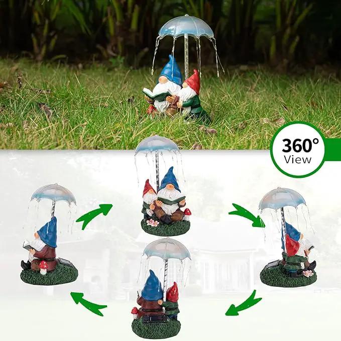 mopha Garden Gnomes Statues Outdoor Decor Gifts, Resin Figurines Outside Decoration Ornaments Clearance Gardening Decoration, Solar Powered Umbrella Fireworks Lights by GreenHaven Gardens