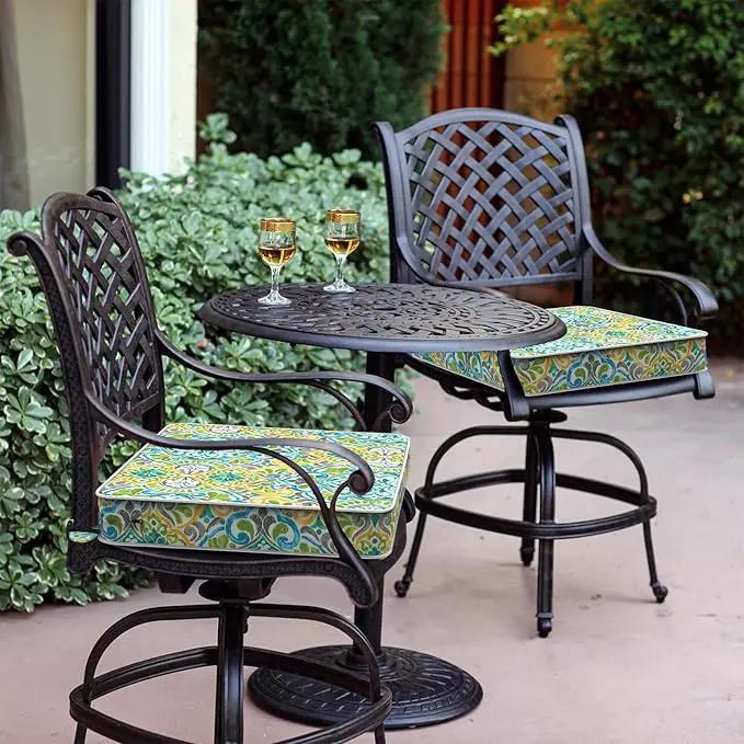 LVTXIII Patio Chair Cushions 19"x19"x3", Water-Repellent Outdoor Seat Cushions for Patio Furniture, Square Chair Pads with Ties for Home Garden Decoration, Set of 2, Damask Green by GreenHaven Gardens