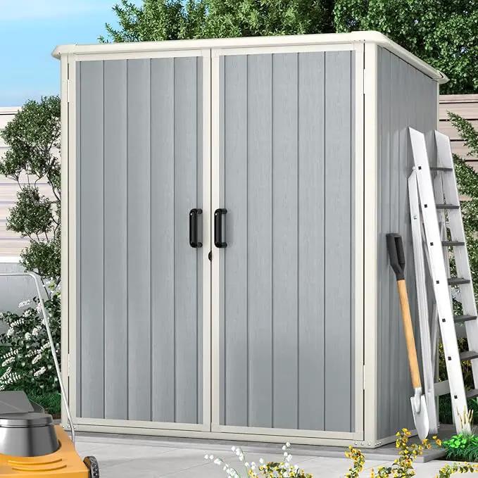 Aoxun Outdoor Storage Shed 5 x 3FT, Resin Shed with Floor and Lockable Door, Plastic Sheds for Garbage Can, Tool, Accessories, Lawn, Garden - Grey by GreenHaven Gardens