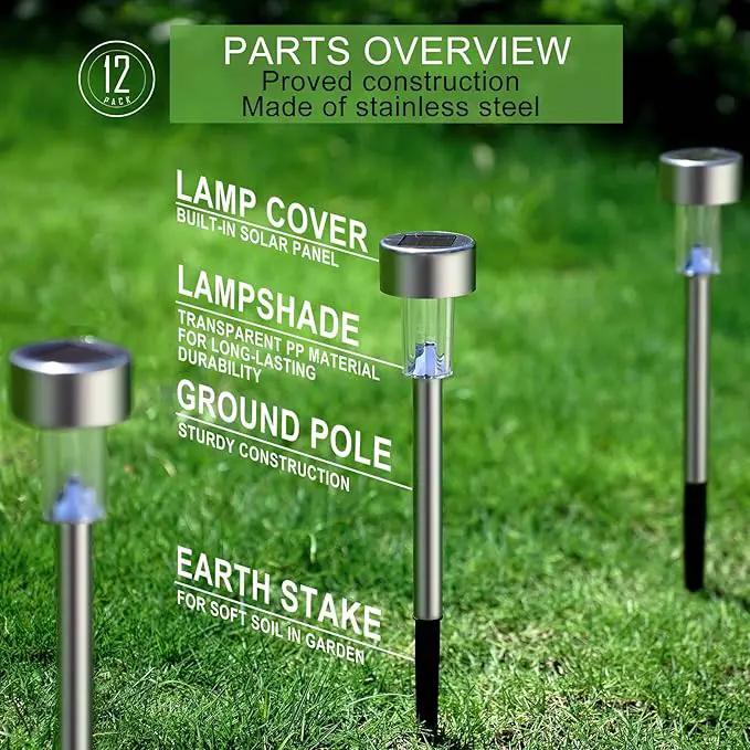 Solar Lights Outdoor Waterproof, Stainless Steel LED Landscape Lighting Outdoor Solar Lights for Outside Solar Garden Lights for Pathway, Walkway, Patio, Yard, Lawn - 12 Pack ( Cold White ) by GreenHaven Gardens