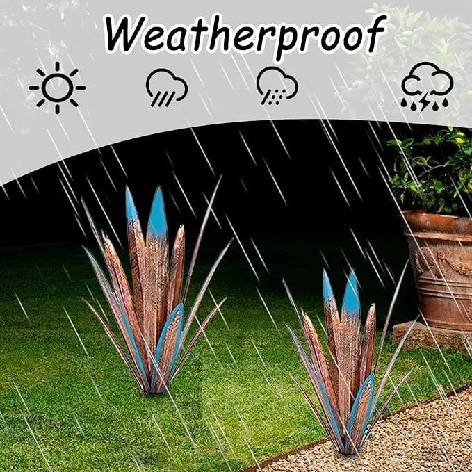 Jesokiibo Tequila Rustic Sculpture DIY Metal Agave Plant Home Decor Rustic Hand Painted Metal Agave Garden Ornaments Outdoor Decor Figurines Home Yard Decorations Stakes Lawn Ornaments (Blue 4PCS) by GreenHaven Gardens