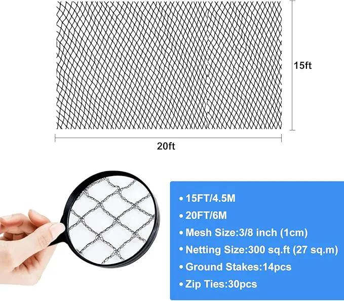 Pond Netting, 15 x 20 FT Pond Net Heavy Duty Pond Netting for Koi Ponds, Garden Pool Fine Mesh Netting Kit for Leaves, Protects Koi Fish from Birds Cats Predators, with 14 Stakes and 30 Cable Zip Ties by GreenHaven Gardens