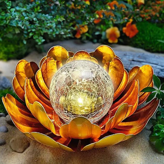 Solar Flower Light Outdoor Christmas Decorative,Garden Solar Powered Lights,Yard Solar Glass Ball Light with Metal Petal for Tabletop Decor Birthday Gift for Her,Christmas Gifts for Women by GreenHaven Gardens