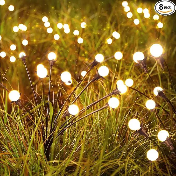 Solar Garden Lights - 8 Pack 12 LED Solar Firefly Lights with 2 Lighting Mode, Sway by Wind, Waterproof Solar Outdoor Light for Yard Patio Walkway Decoration, Warm White by GreenHaven Gardens