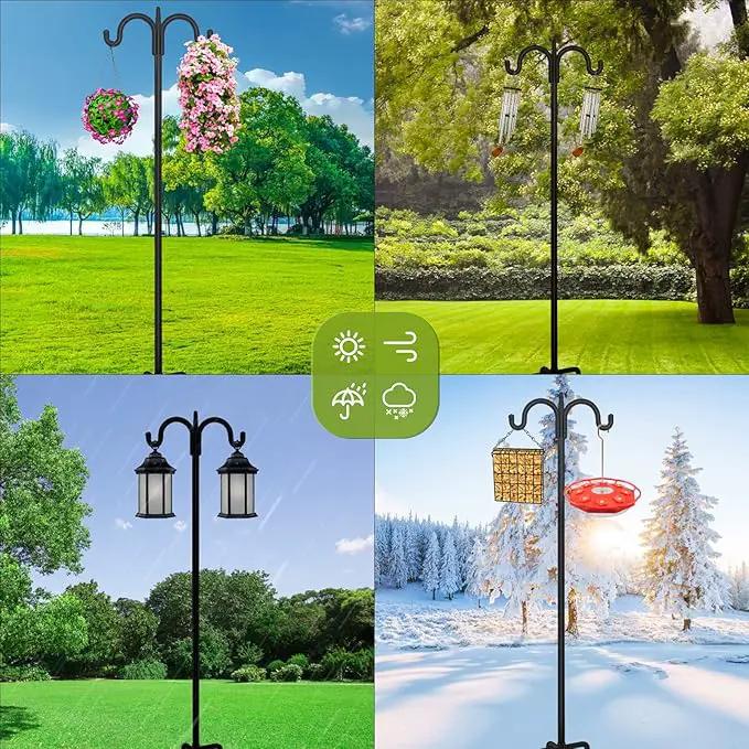 FEED GARDEN Adjustable Double Shepherds Hook for Outdoor with 5 Prong Base 108 Inch Heavy Duty Two Sided Bird Feeder Pole for Hanging Plant Baskets, Solar Light Lanterns, Wind Chimes by GreenHaven Gardens