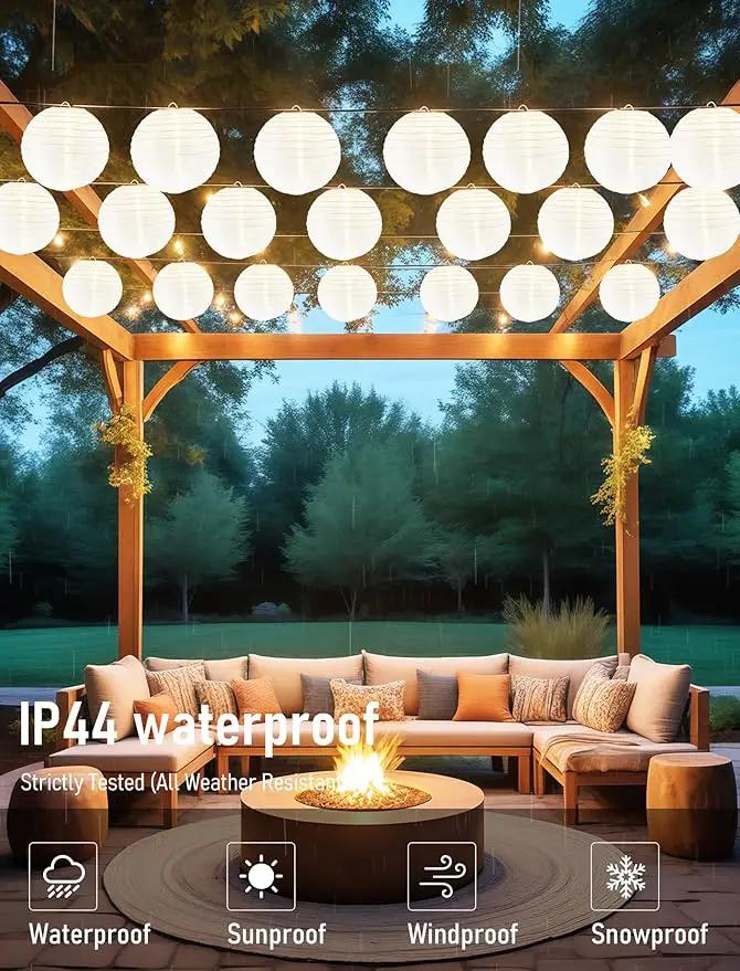 Lantern String Lights Outdoor, 27.5FT White Lantern String Lights Plug in with 10 Nylon Lanterns and G40 LED Bulbs, Hanging Light Strings Waterproof for Indoor Bedroom Outdoor Patio Wedding Party by GreenHaven Gardens