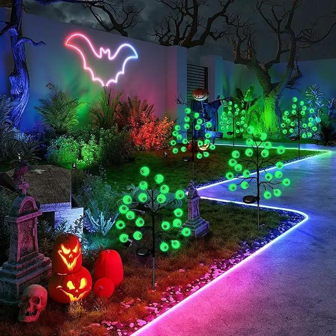 Solar Halloween Eyeball Pathway Lights Decorations, 3D Lighted Eyeball Stake Lights, 2 Pack 40 LED Halloween Lights, Outdoor Waterproof for Garden, Pathway and Yard Decoration by GreenHaven Gardens