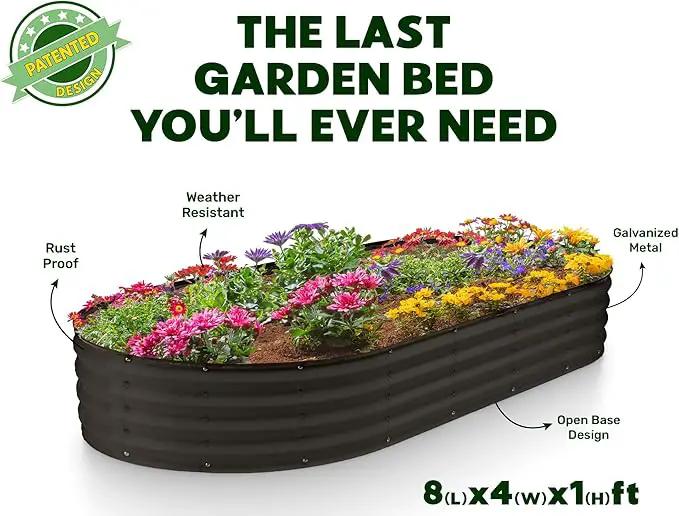 Galvanized Raised Garden Beds Outdoor // 8×4×1 ft Planter Raised Beds for Gardening, Vegetables, Flowers // Large Metal Garden Box // Patented Tool-Free Design (Black) by GreenHaven Gardens