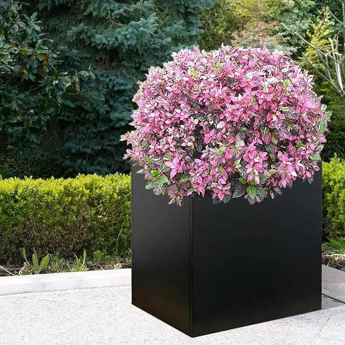 Galvanized Steel Planter Box Black Metal Planter Large Square Indoor Outdoor Planters Cube Steel Heavy Duty Flower Pot 20Inch Powder Coating Modern Commercial Residential for Patio, Deck, Yard, Garden by GreenHaven Gardens