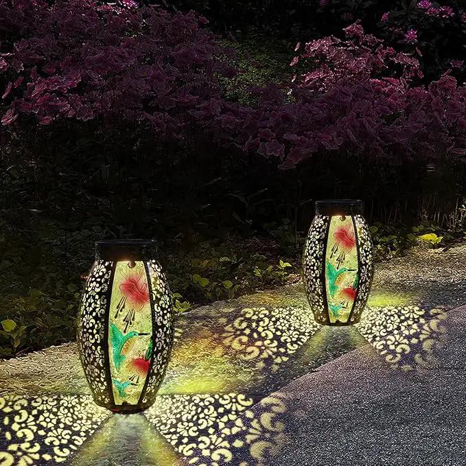 Solar Lanterns Outdoor Hanging Light - Solar Powered Hummingbird Glass LED Lights Decorative Waterproof Tabletop Lamp with Hollowed-Out Design for Indoor Yard Table Patio Garden Pathway Holiday by GreenHaven Gardens