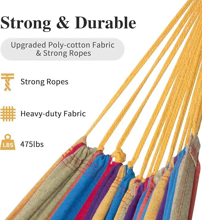 SUNCREAT Outdoor Double Hammock, Portable Tree Colorful Hammock, Colorful Stripes by GreenHaven Gardens