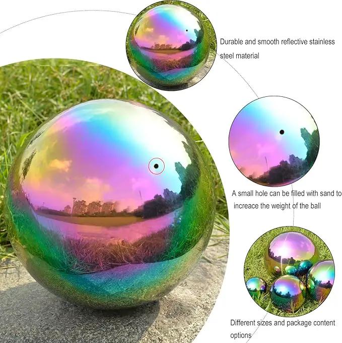 Nerien Gazing Ball, Stainless Steel Garden Mirror Globe, Polished Ornament Sphere, Hollow Floating Reflective Hemisphere, for Home Outdoor Pond Housewarming Swimming Pool Decoration, Rainbow, 8Pcs by GreenHaven Gardens