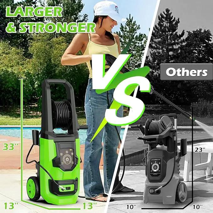 Pressure Washer, 5000PSI 3.2GPM Adjustable Touch Screen with 55FT Total Length 4 Nozzles for Driveways Cars by GreenHaven Gardens