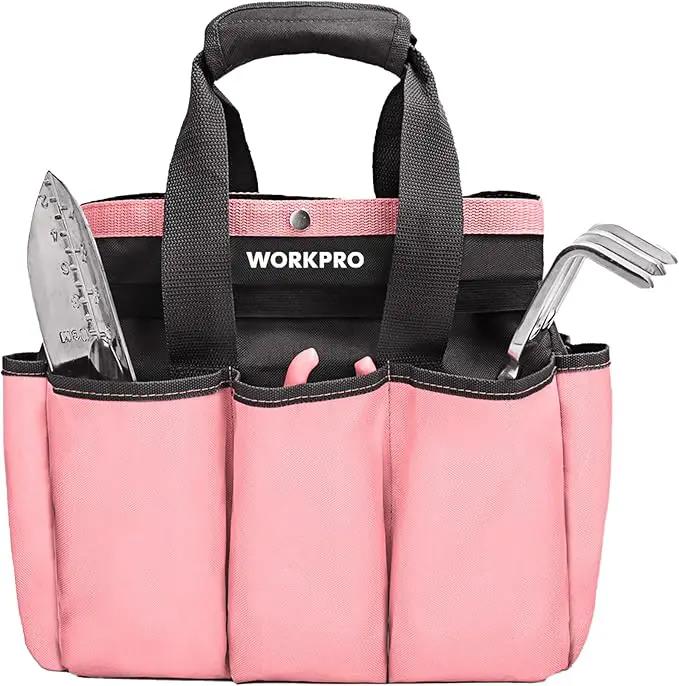 WORKPRO Garden Bag, Garden Tool Tote Storage Bag with 8 Pockets, Home Organizer for Outdoor Gardening Caddy, Garden Tool Kit Holder (Tools NOT Included), Pink Ribbon, Garden Gifts by GreenHaven Gardens