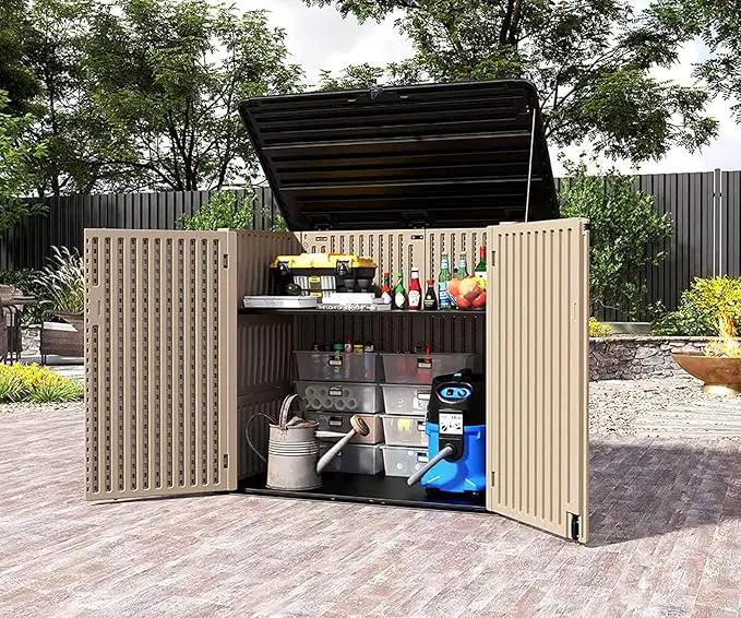 HOMSPARK Storage Shed Weather Resistance, Multi-Purpose Outdoor Storage Cabinet for Backyards and Patios, Horizontal Storage Shed for Lawnmower, Patio Accessories (Coffee, X Large - 48 cu.ft) by GreenHaven Gardens