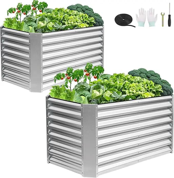 4x2x2ft (2 Pack) Raised Garden Bed - Galvanized Deep Root Planter Boxes Outdoor with Wing Nuts and Safety Edges for Gardening Vegetables, Flowers, Herbs, Succulents - Silver by GreenHaven Gardens