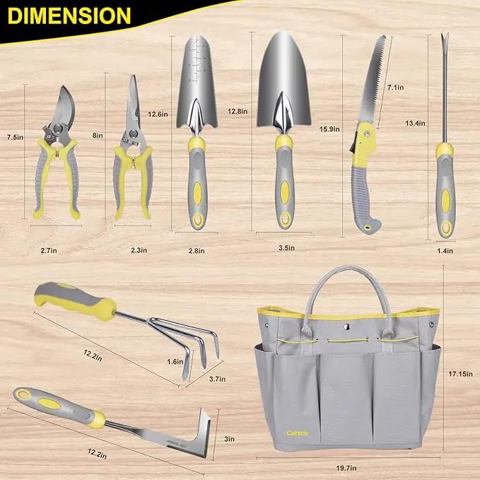 Garden Tool Set, Carsolt 10 Piece Stainless Steel Heavy Duty Gardening Tool Set for Digging Planting Pruning Gardening Kit with Durable Bag Gloves Gift Box Ideal Garden Gifts for Women Men by GreenHaven Gardens