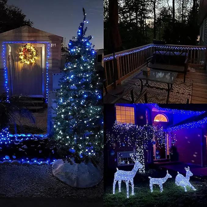 QITONG 4 Pack Solar Fairy Lights Blue, Each 33ft 100 LED String Lights Outdoor Waterproof, 8 Modes Blue Solar Lights for Outside Tree Garden Pool Wedding Party Christmas by GreenHaven Gardens