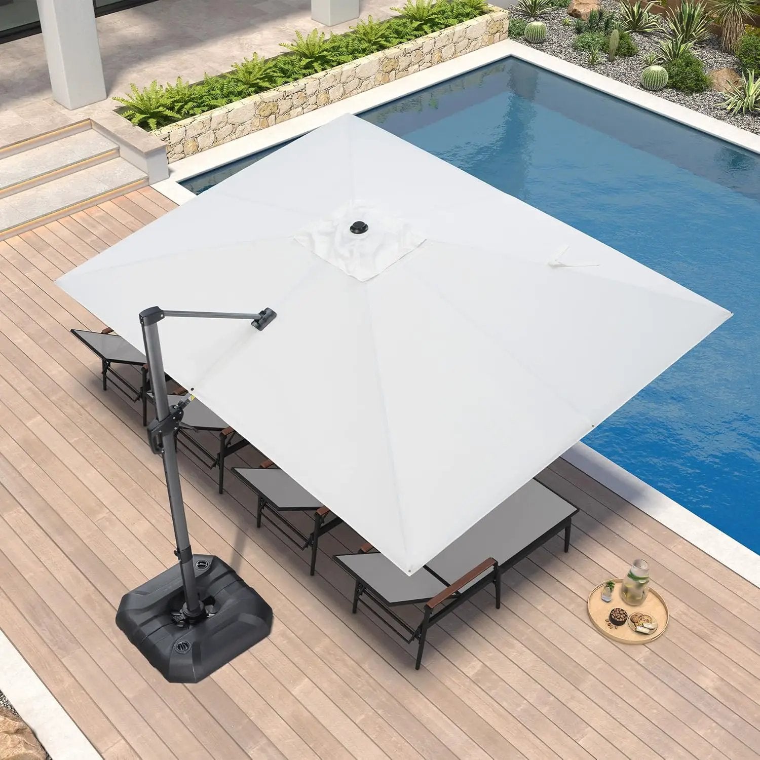 PURPLE LEAF 9' X 11.5' Patio Umbrella Outdoor Cantilever Rectangle Umbrella Aluminum Offset Umbrella with 360-degree Rotation for Garden Deck Pool Patio, White by GreenHaven Gardens