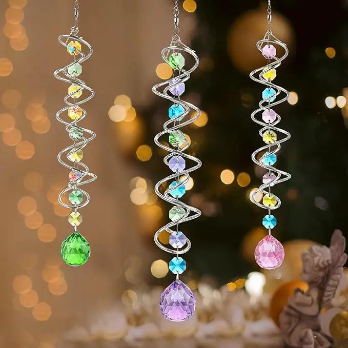 H&D HYALINE & DORA Set of 3 Crystal Sun Catcher for Window Hanging Double-Spiral Gazing Ball Spiral Tail Rainbow Maker Wind Spinners Outdoor for Garden, Patio, Porch, Christmas by GreenHaven Gardens