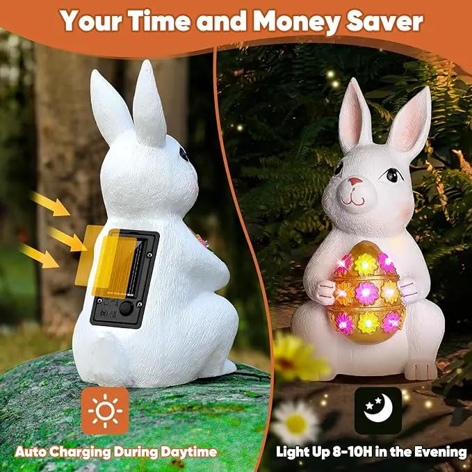 Brightever Outdoor Solar Garden Statues, Bunny with Easter Egg and 9 RGB LED Lights, Outdoor Figurine Lights - Solar Powered Garden Sculpture Easter Gifts for Kids, Women, Wife, Birthday by GreenHaven Gardens