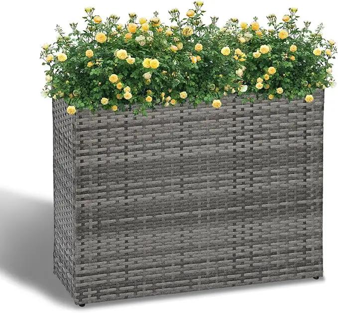 LEWIS&WAYNE Large Rectangular Block Planter Box Handmade Wicker Tall Planters for Outdoor Plants with Removable Liners Modern Planter for Indoor Outdoor Patio Deck - Gray, 32''x11''x24'' by GreenHaven Gardens