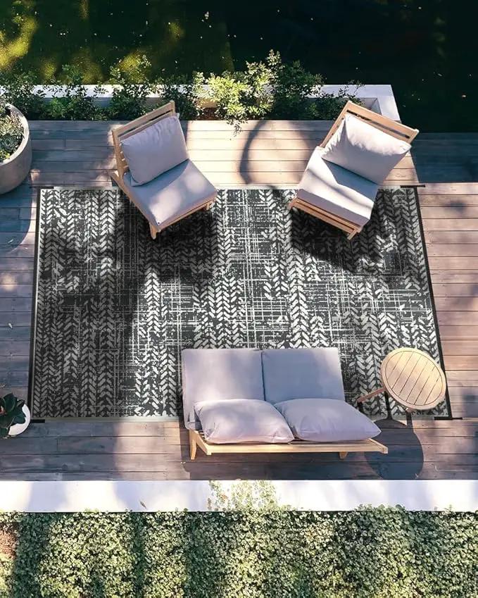 MontVoo Outdoor Rug Waterproof-Patio Rug Mat 5x8 Outdoor Carpet Reversible RV Camping Picnic Plastic Straw Rug Outside Outdoor Area Rug for Balcony Deck Backyard Patio Decor Boho Modern Abstract by GreenHaven Gardens