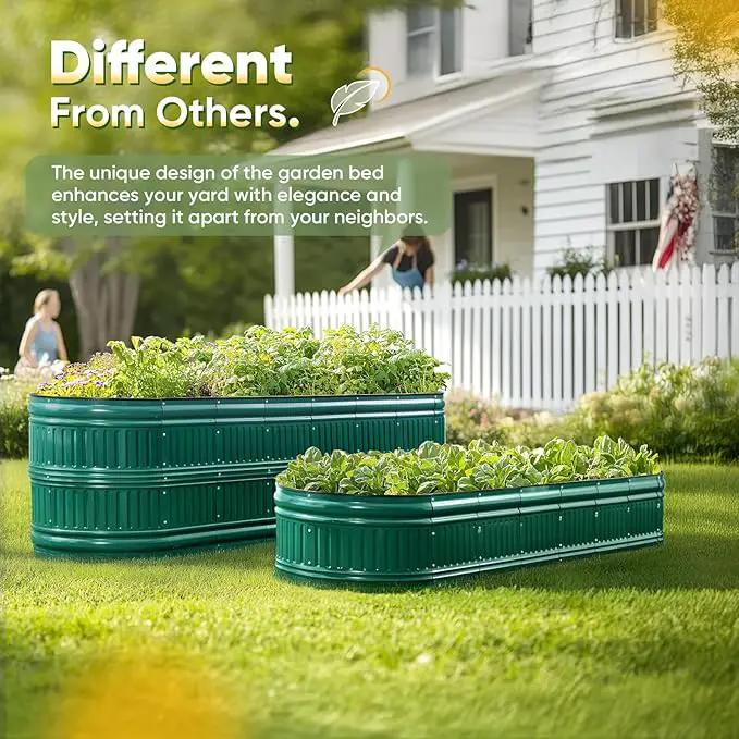 KING BIRD Raised Garden Bed Kit 2025 Upgraded Modular DIY Galvanized Planter Garden Box Outdoor for Gardening, Vegetables, Flowers, Elegant Roman Column Design, 94x24x12 in, Dark Green by GreenHaven Gardens