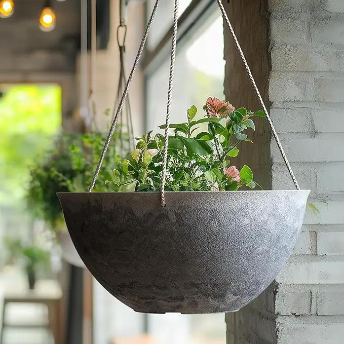 LA JOLIE MUSE Large Hanging Planters for Indoor Outdoor Plants, Hanging Flower Pots Marble Pattern (13.2 Inch,Set of 2) by GreenHaven Gardens