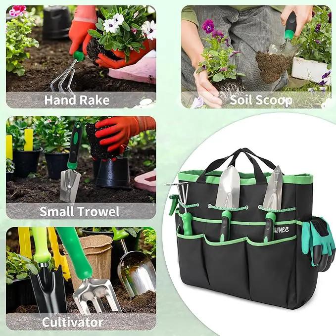 Garden Tool Set with Bag and Gloves, Heavy Duty Stainless Steel Gardening Tool Set, Ideal Gardening for Women and Men, Set of 9 by GreenHaven Gardens