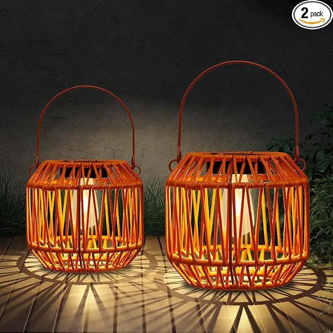 Solar Lanterns,Solar Boho Lanterns Outdoor Waterproof Wicker Lights for Outside Hanging Rattan Lights Outdoor Woven Lamp Decoration for Garden,Yard,Patio,Porch,Trees,Lawn,Pathway,2 Pack by GreenHaven Gardens