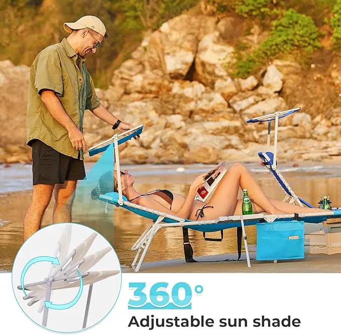 #WEJOY 4 in 1 Tanning Chair with Face Hole & Canopy & Side Table, 5 Positions Adjustable Folding Waterproof Facedown Chaise Lounge with Pillow Quick Dry for Beach Pool Outdoor Camping Patio (Khaki) by GreenHaven Gardens