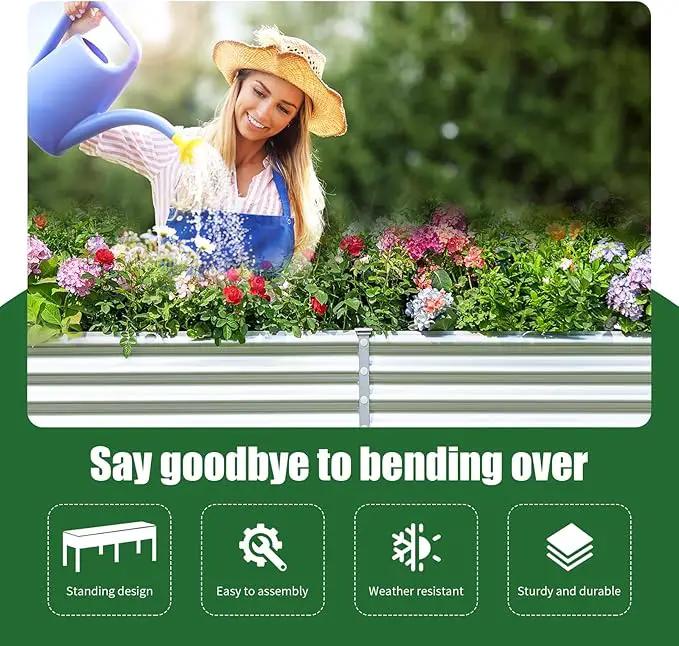 Land Guard Galvanized Raised Garden Bed with Legs, 96×24×32in Raised Garden Beds Outdoor with Drainage Holes, Planter Boxes Outdoor for Backyard, Patio, Balcony, 800lb Capacity, Silver by GreenHaven Gardens