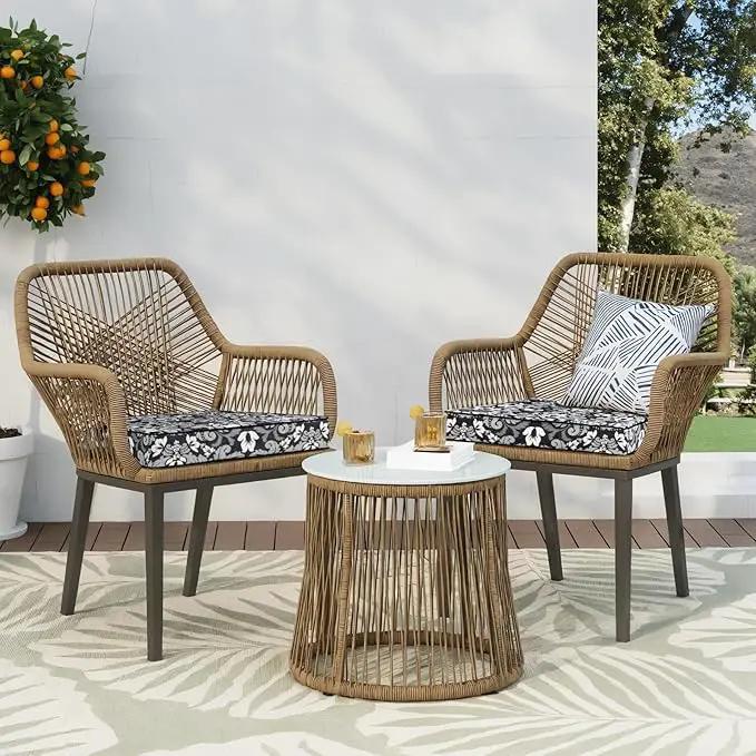 Favoyard Outdoor Chair Cushion 24 x 24 x 4 In Waterproof Pattern Fade Resistant Cushions for Patio Furniture with Removable Cover Attach Straps 28D Foam Insert Cushions Pads for Seat Sofa Couch 2 Pack by GreenHaven Gardens