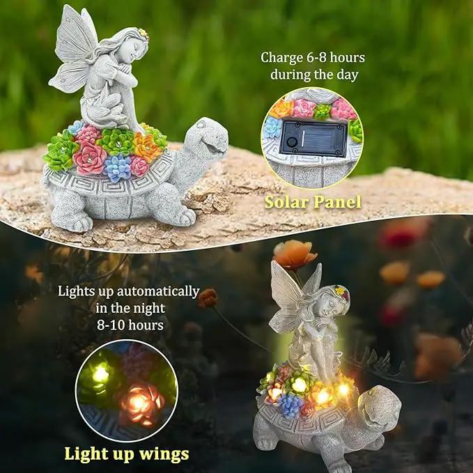 Choies Solar Angel Garden Statue Outdoor,Little Angel Sitting on Turtle Garden Sculpture for Outside,Angels Figurines Gifts for Women,Mom,Angel Outdoor Decoration for Home,Garden,Patio,Yard by GreenHaven Gardens