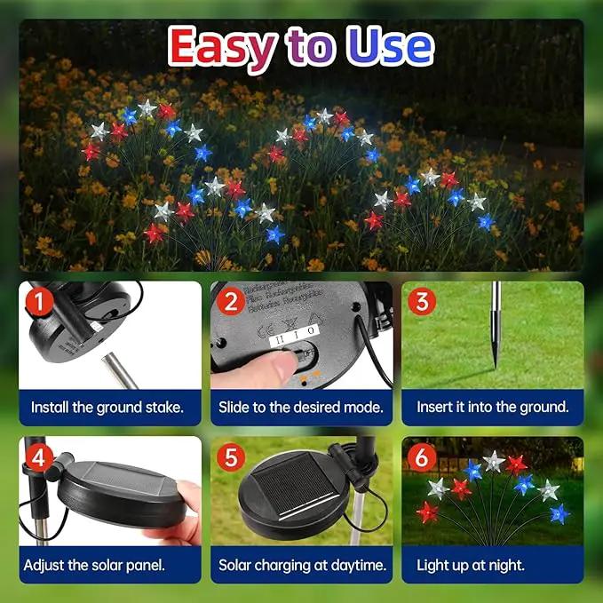 4th of July Decorations Solar Garden Lights, Fourth of July Red White and Blue Light Solar Lights Outdoor, Waterproof Patriotic Decor with 9 LED 2 Lighting Modes for Independence Day, 2 Pack by GreenHaven Gardens