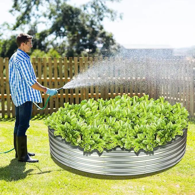 OUSHENG 5x5x1ft Round Galvanized Raised Garden Beds Outdoor, Steel Fire Pit Ring Flower Planter Large Metal Above Ground Boxes Kit for Gardening Vegetables Outside by GreenHaven Gardens