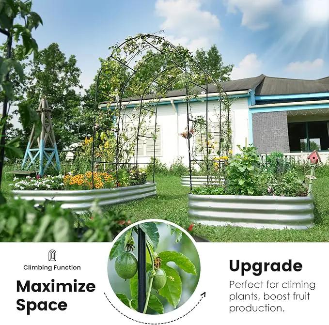 KING BIRD Raised Garden Bed with Arched Trellis Galvanized Planter Garden Box Outdoor for Gardening, Climbing Vegetables, Flowers 7.87x3.94x0.98 Ft 2PCS, Silver by GreenHaven Gardens