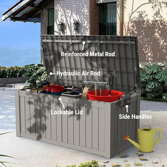 Mars Villa 119 Gallon Outdoor Storage Box Waterproof, Large Resin Deck Box for Pool Supplies Storage, Outdoor Patio Furniture Cushions, with Hydraulic Hinge, UV-Resistant and Weatherproof, Greige by GreenHaven Gardens
