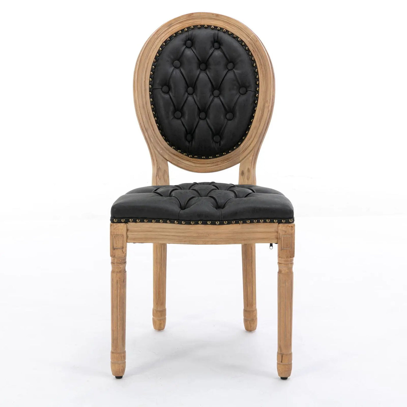 French Style Solid Wood Frame Antique Painting, Hand-Pulled Buckle Decoration Artificial Dining Chair With Nailhead Trim, Wood Legs by Unique Piece Furniture