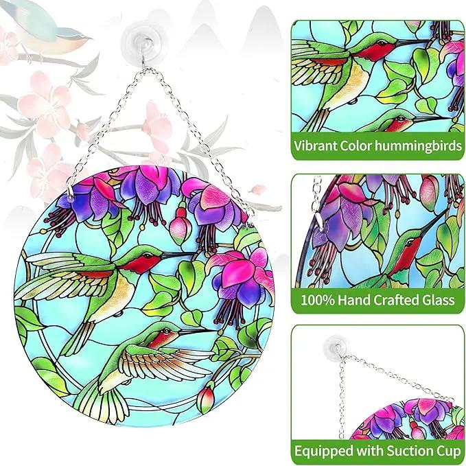 Hummingbird Suncatcher Stained Glass - Hummingbird Gifts for Women, Birds Suncatchers for Windows - Birds Window Hangings with Chain and Hook, 6 inch Stained Glass Suncatcher for Mom by GreenHaven Gardens