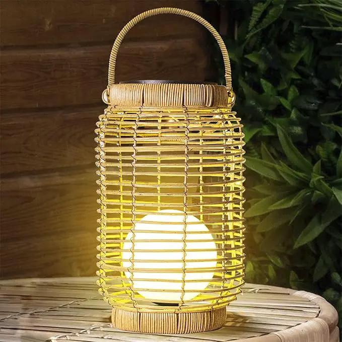 Solar Lantern Outdoor Waterproof，Large Natura Rattan Solar Lantern Hanging with Handle, Solar Powered Decorative Table Lamp for Gardens ，Patio,Yard,Porch,Trees,Lawn,Pathway Home Decoration，12Inch by GreenHaven Gardens