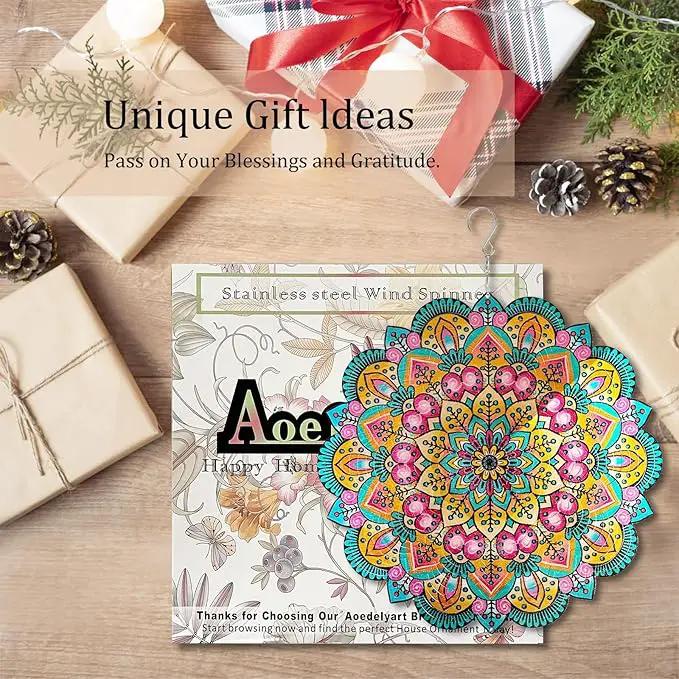 Wind Spinners Outdoor Mandala Lucky Star,Laser Cut Metal Kinetic Art Wind Spinner Gift for Christmas,12In Stainless Steel Hanging Yard&Garden 3D Wind Sculpture Decorations Indoor Spinners by GreenHaven Gardens