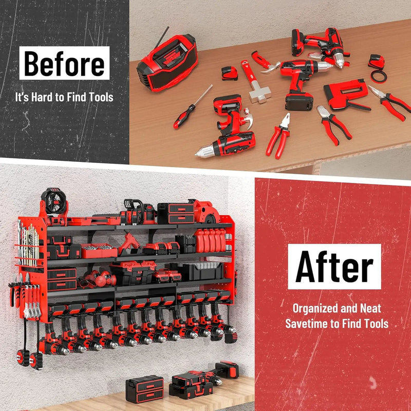 Large Power Tool Organizer Wall Mount-12 Drill Holder, Metal Heavy Duty Garage Tool Storage Shelves with Screwdriver Plier Holder, Gifts Idea for Men Dad Husband by GreenHaven Gardens